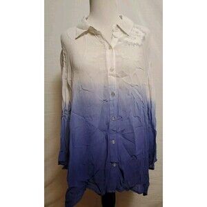 Chicos Purple White Ombre Bell Sleeve Button Up Top Blouse Shirt Size 2/ Medium